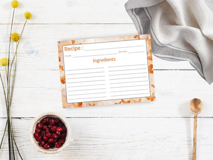 Coral Orange Butterflies Recipe Card