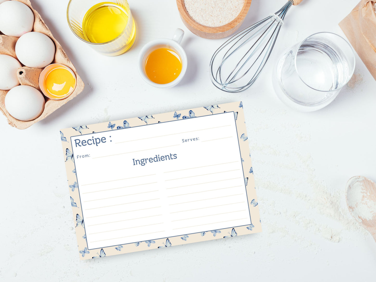 Vintage Blue Butterflies Recipe Card