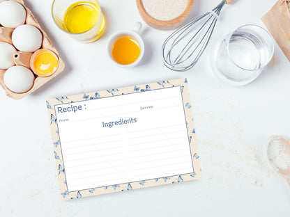 Vintage Blue Butterflies Recipe Card