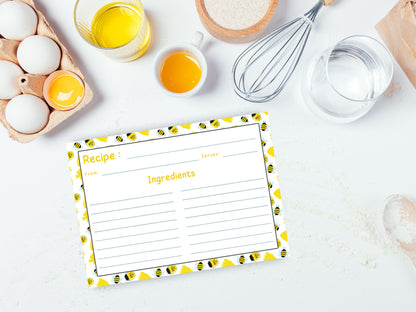 Honeybee Honey Jars Ribbon Recipe Card