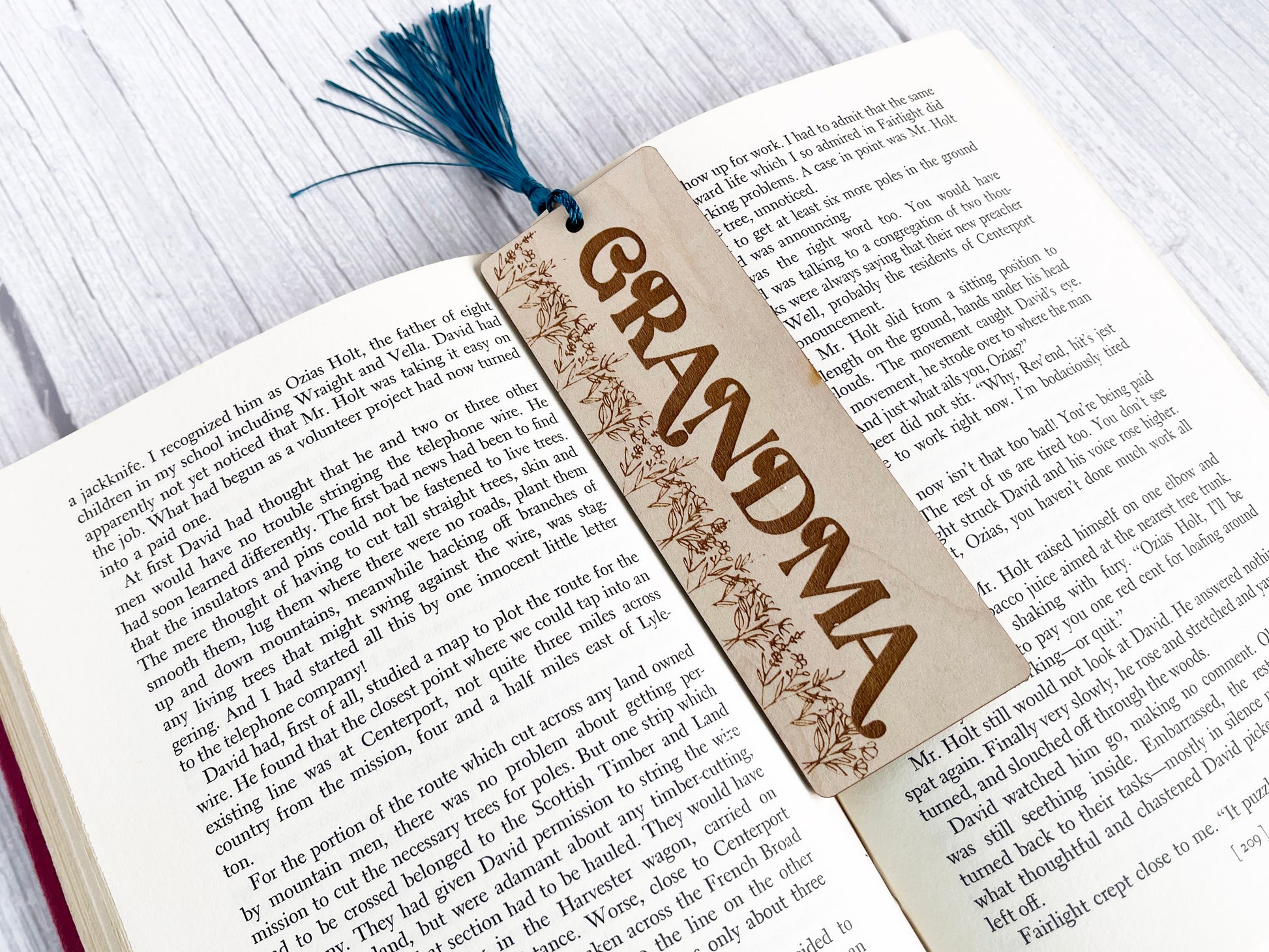 an open book with a bookmark on it