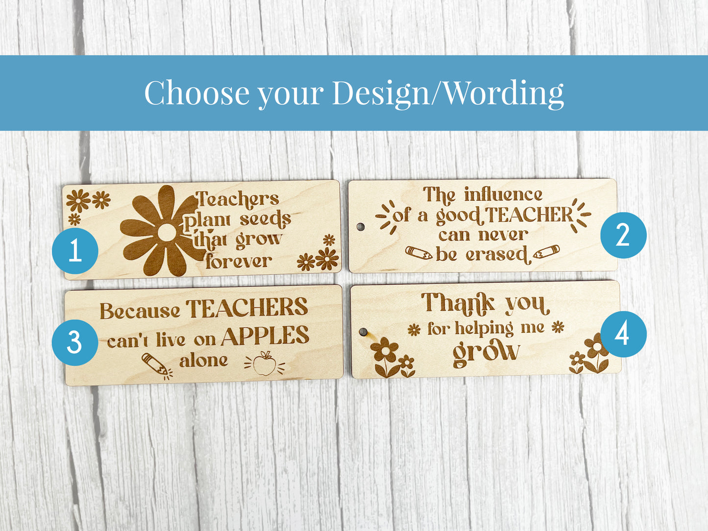 three wooden signs with the words choose your design wording