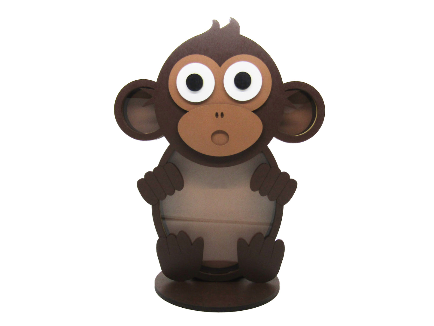 a paper toy of a monkey with big eyes