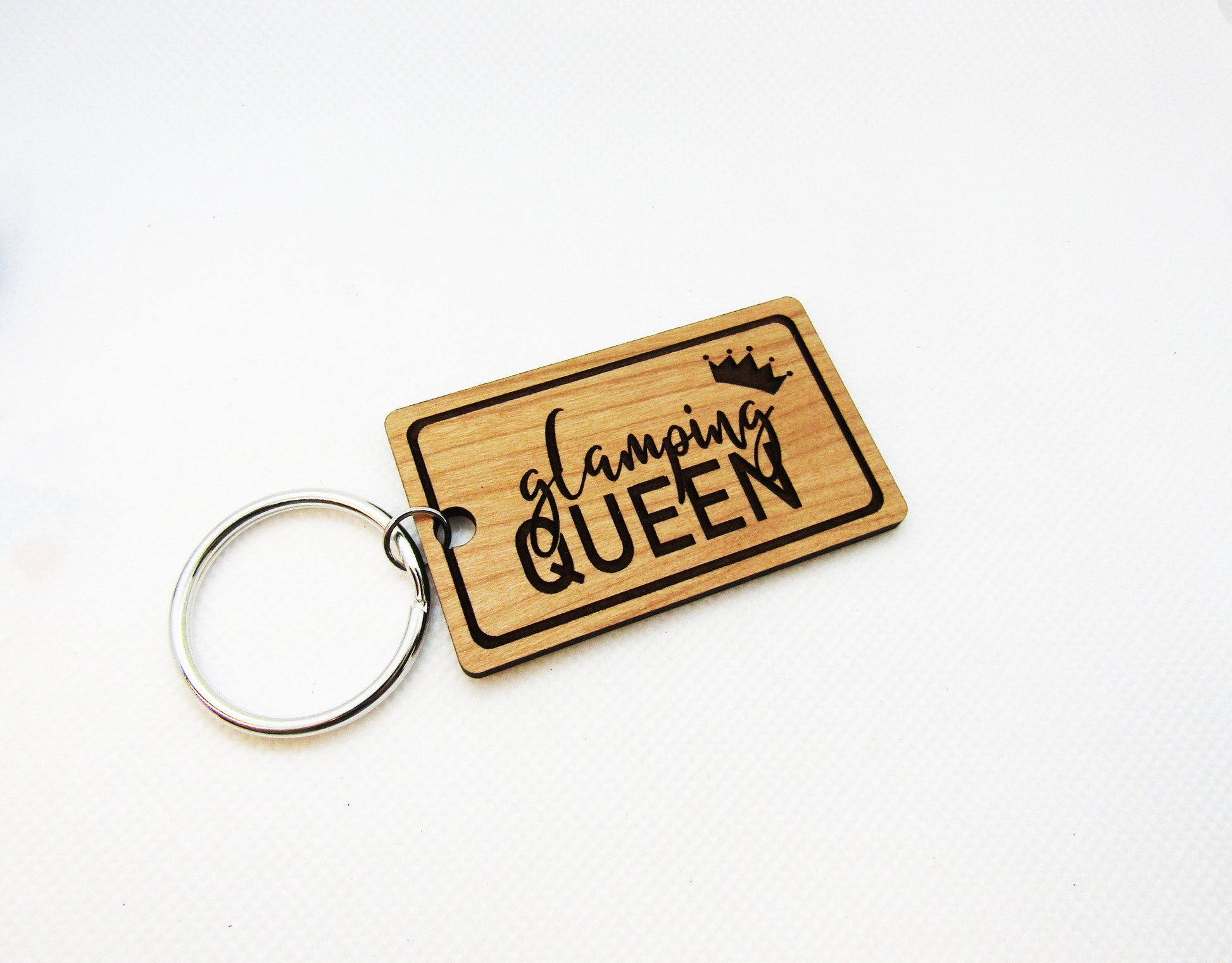 Wood Keychain - Glamping Queen Crown Rectangle Keychain - Laser Cut Engraved Keychain