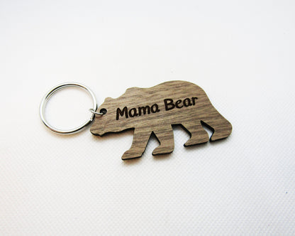 Wood Keychain - Mama Bear Bear Cutout Keychain - Laser Cut Engraved Keychain