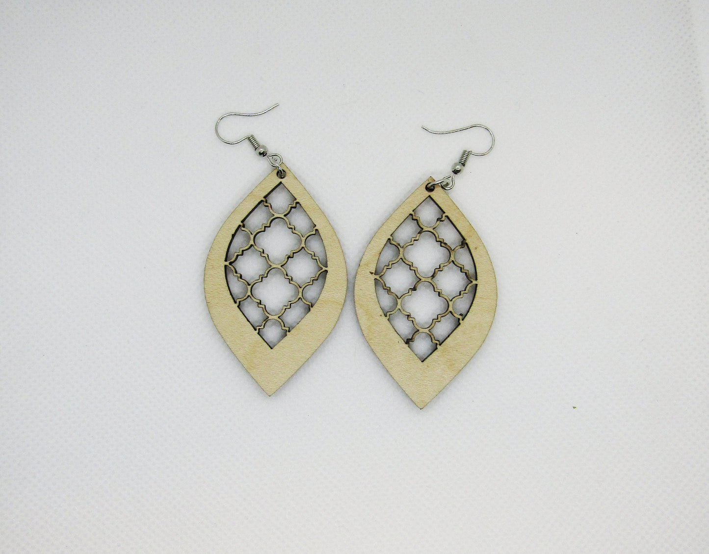 Wood Earrings - Ornamental Teardrop Lattice Cut Out Earrings - Wooden Earring, Lightweight Earring, Laser Cut