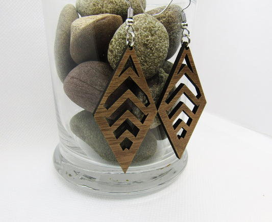 Wood Earrings - Diamond Chevron Cut Out Earrings - Wooden Earring, Lightweight Earring, Laser Cut