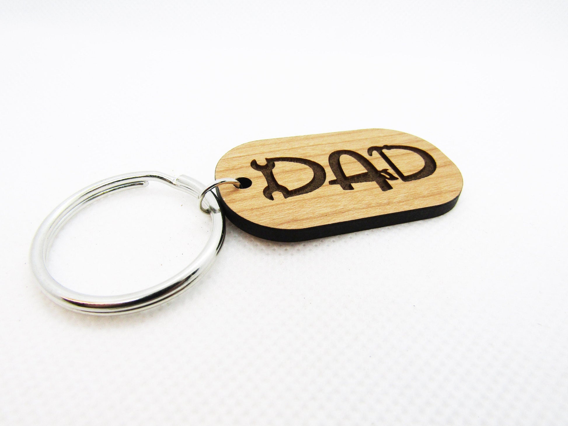 Wood Keychain - Dad Tools Rounded Rectangle Keychain - Laser Cut Engraved Keychain