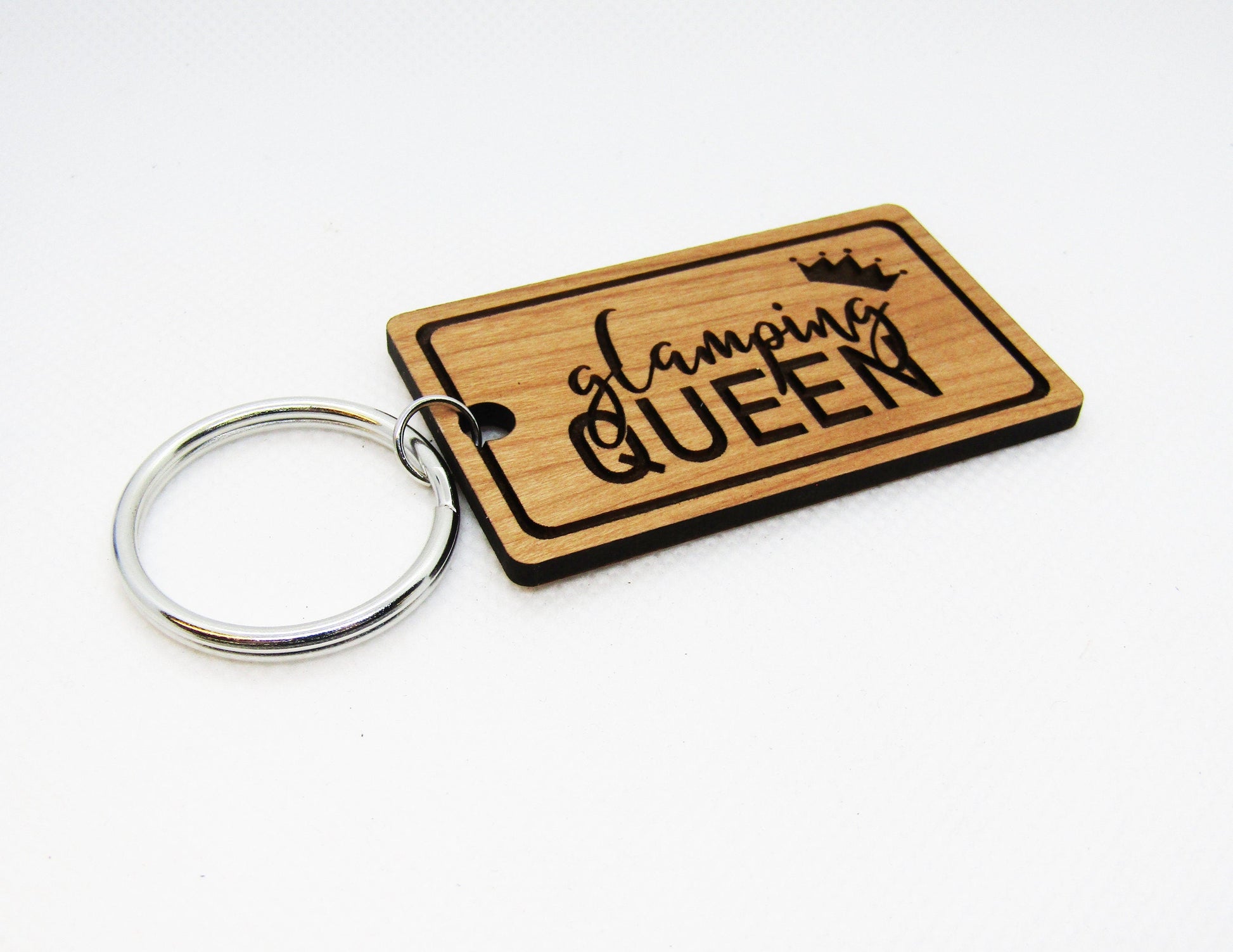 Wood Keychain - Glamping Queen Crown Rectangle Keychain - Laser Cut Engraved Keychain