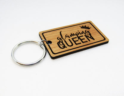 Wood Keychain - Glamping Queen Crown Rectangle Keychain - Laser Cut Engraved Keychain