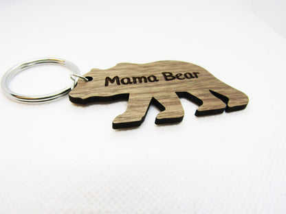 Wood Keychain - Mama Bear Bear Cutout Keychain - Laser Cut Engraved Keychain