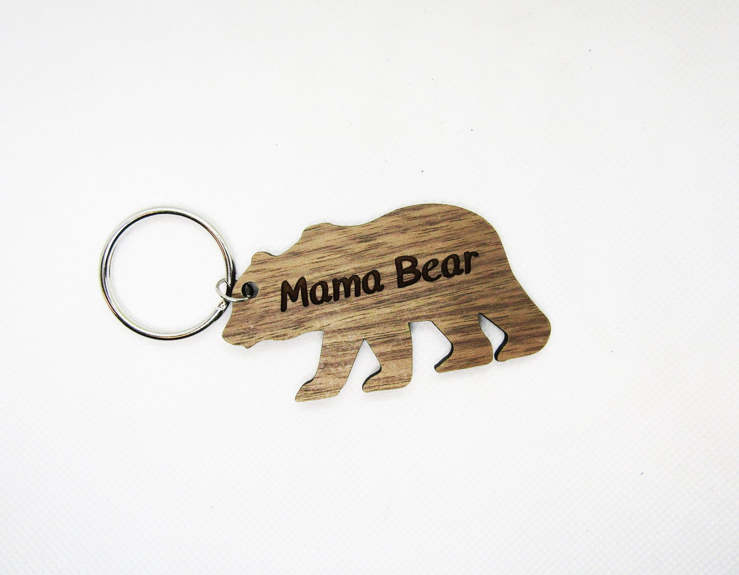 Wood Keychain - Mama Bear Bear Cutout Keychain - Laser Cut Engraved Keychain