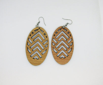 Wood Earrings - Oval Broken Chevron Cut Out Earrings - Wooden Earring, Lightweight Earring, Laser Cut