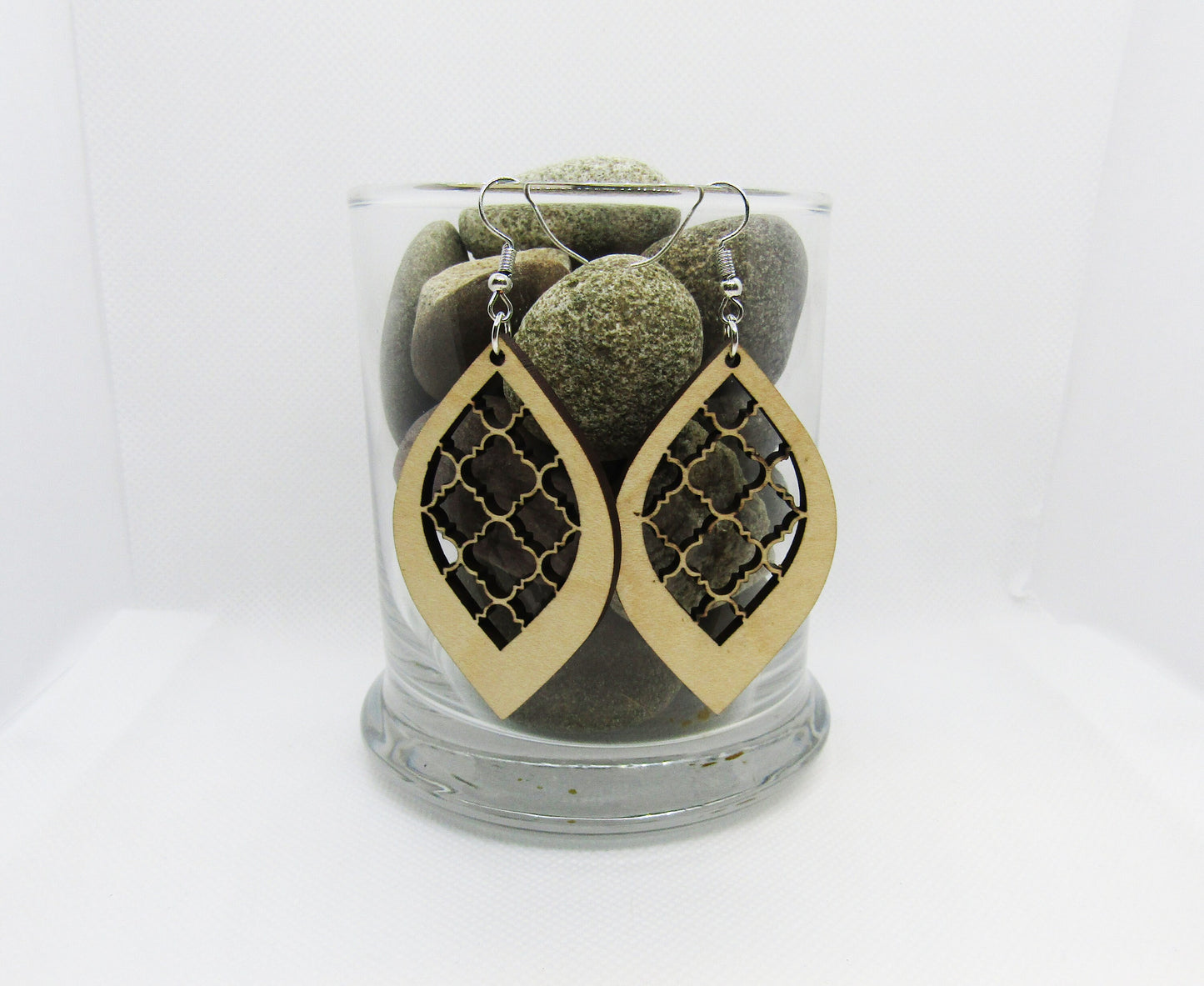 Wood Earrings - Ornamental Teardrop Lattice Cut Out Earrings - Wooden Earring, Lightweight Earring, Laser Cut