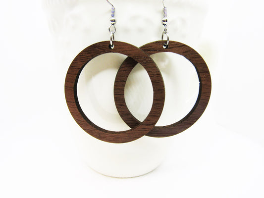 Wood Earrings - Thin Cutout Circle Earrings - Wooden Earring, Lightweight Earring, Laser Cut