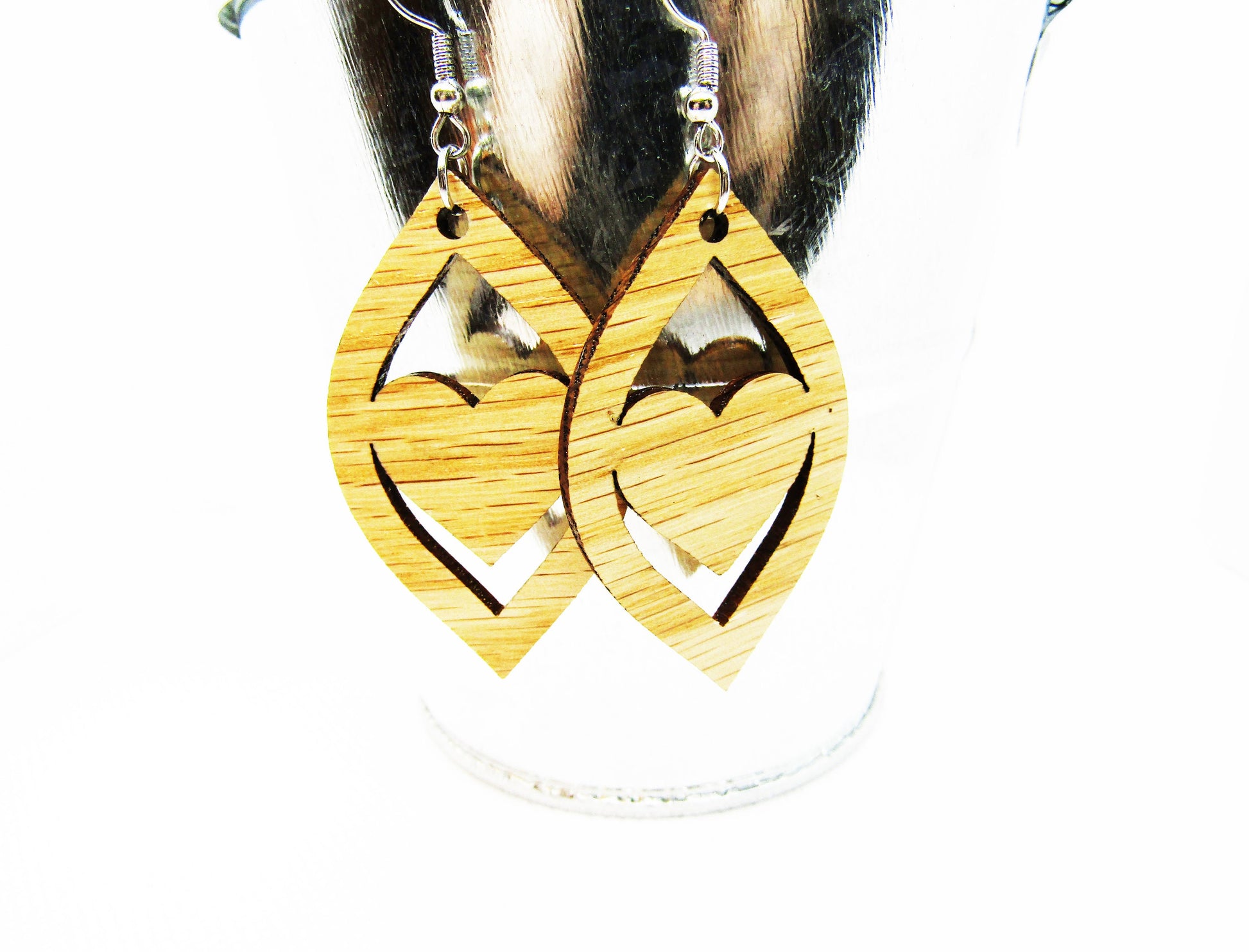 Wood Earrings - Petal Heart Cutout Earrings - Wooden Earring, Lightweight Earring, Laser Cut