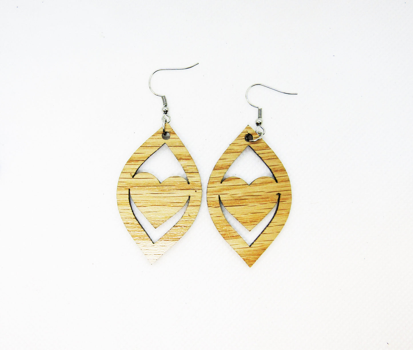 Wood Earrings - Petal Heart Cutout Earrings - Wooden Earring, Lightweight Earring, Laser Cut