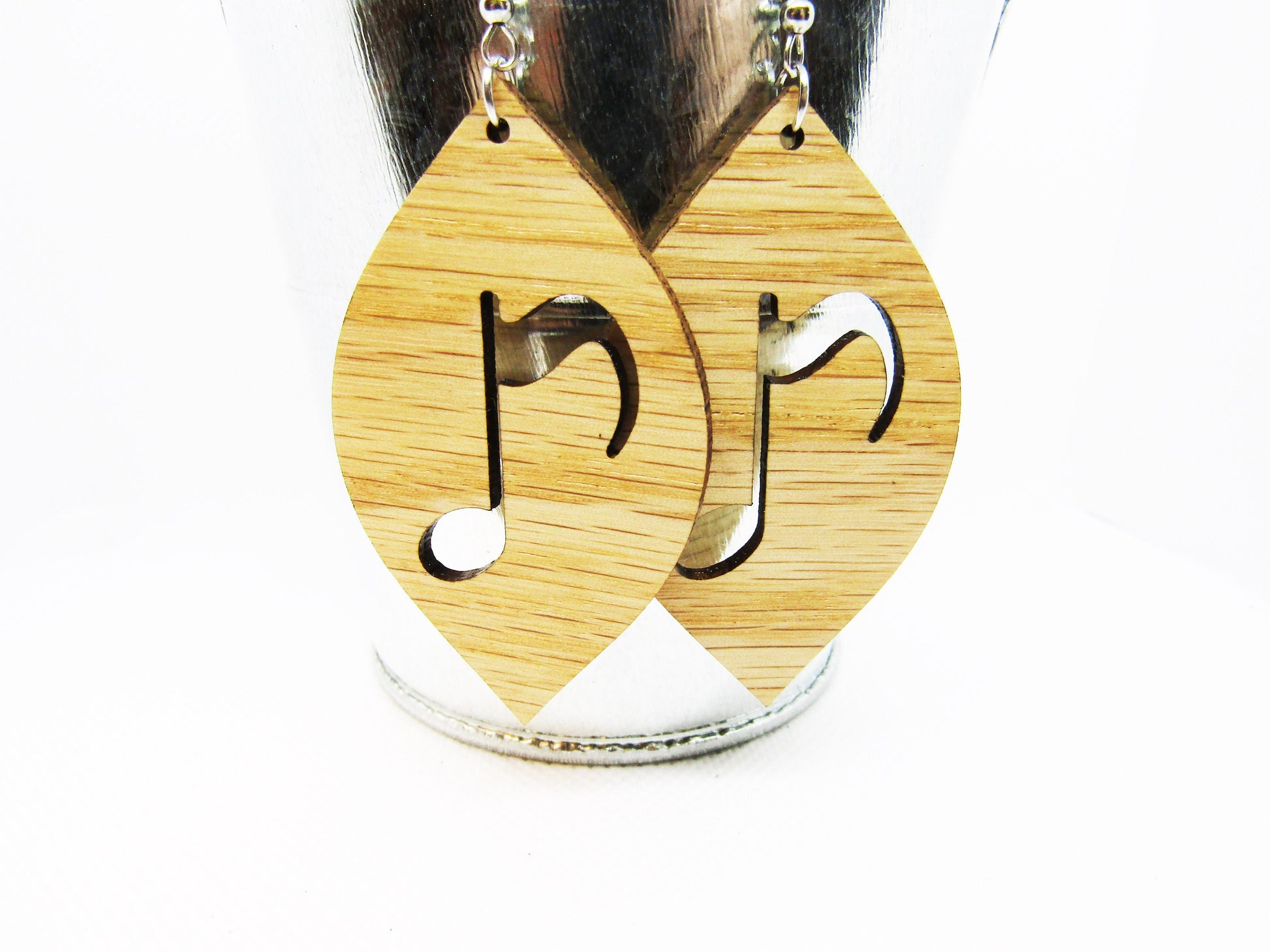 Wood Earrings - Petal Music Note Earrings - Wooden Earring, Lightweight Earring, Laser Cut