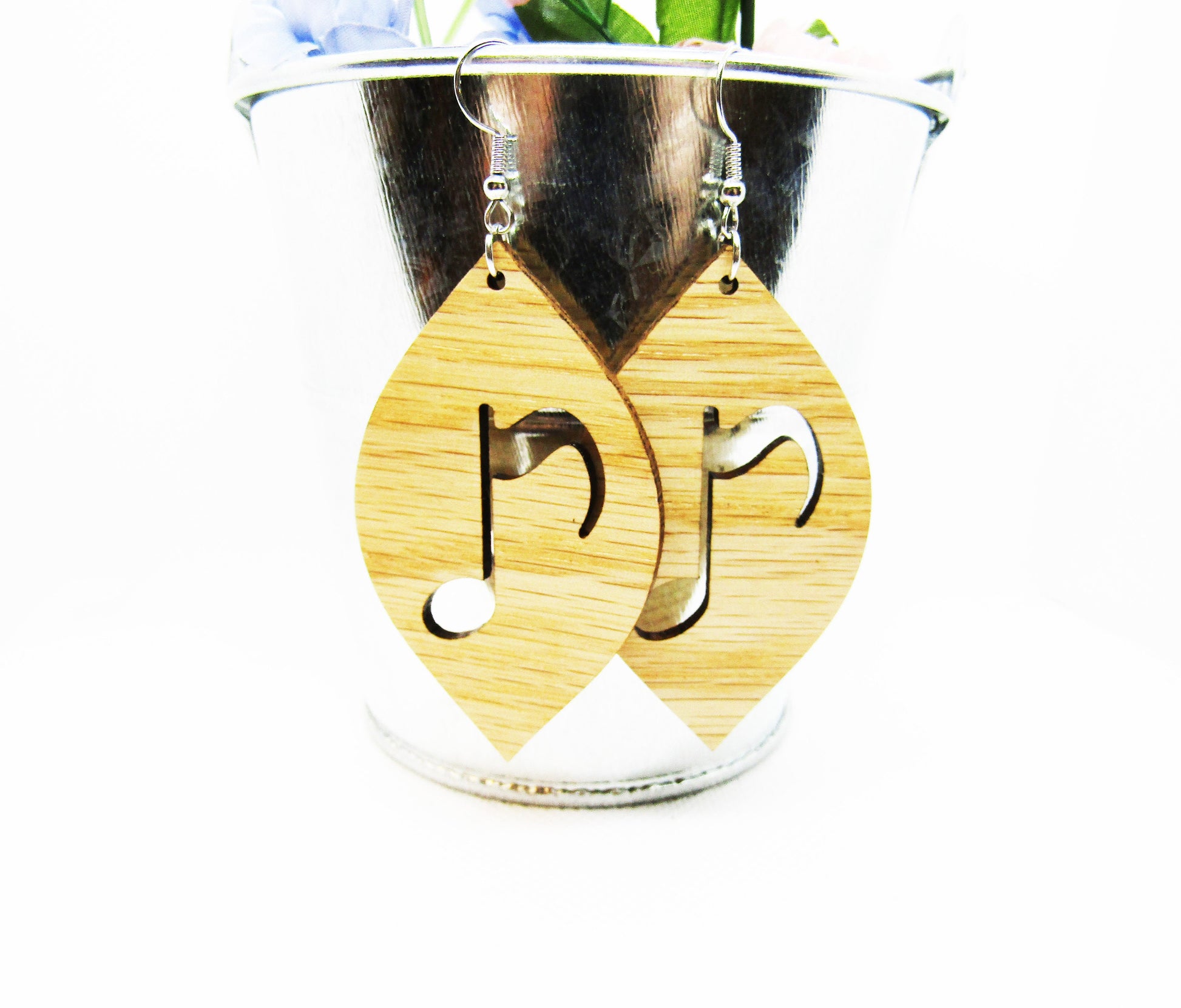 Wood Earrings - Petal Music Note Earrings - Wooden Earring, Lightweight Earring, Laser Cut