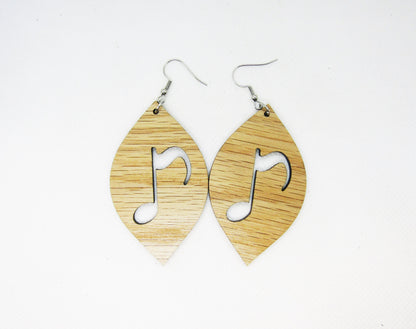 Wood Earrings - Petal Music Note Earrings - Wooden Earring, Lightweight Earring, Laser Cut