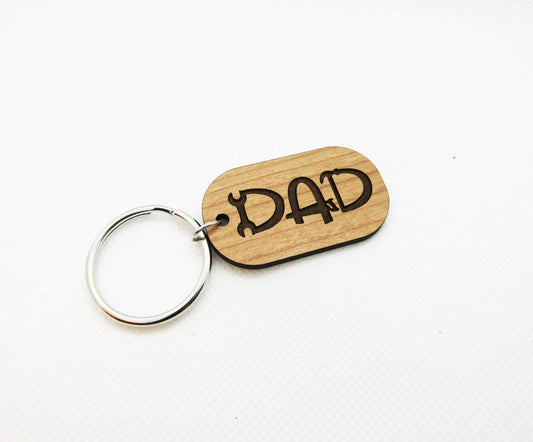 Wood Keychain - Dad Tools Rounded Rectangle Keychain - Laser Cut Engraved Keychain