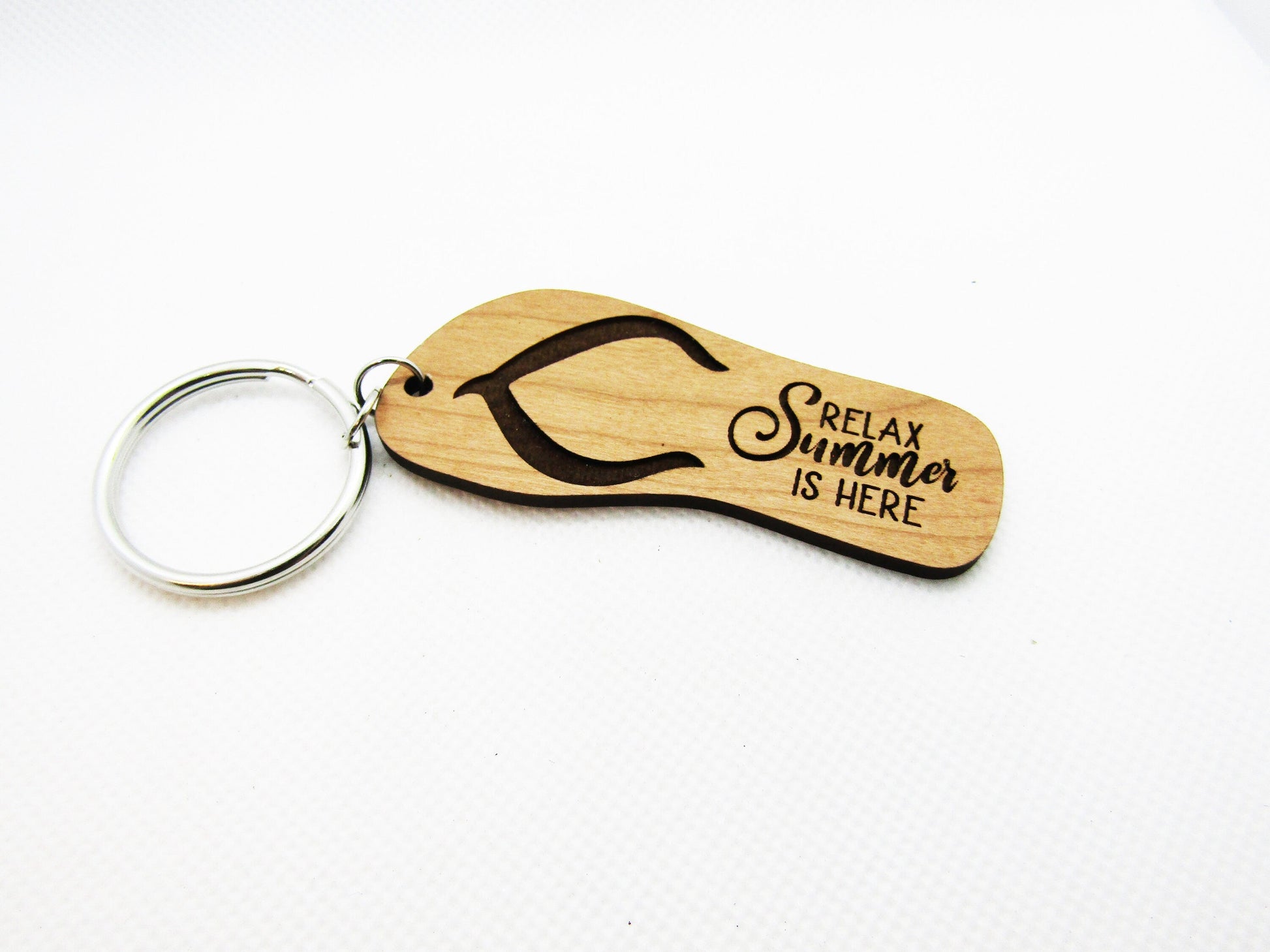 Wood Keychain - Relax Summer is Here Flipflop Keychain - Laser Cut Engraved Keychain