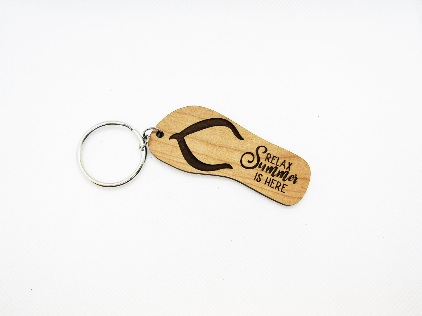 Wood Keychain - Relax Summer is Here Flipflop Keychain - Laser Cut Engraved Keychain