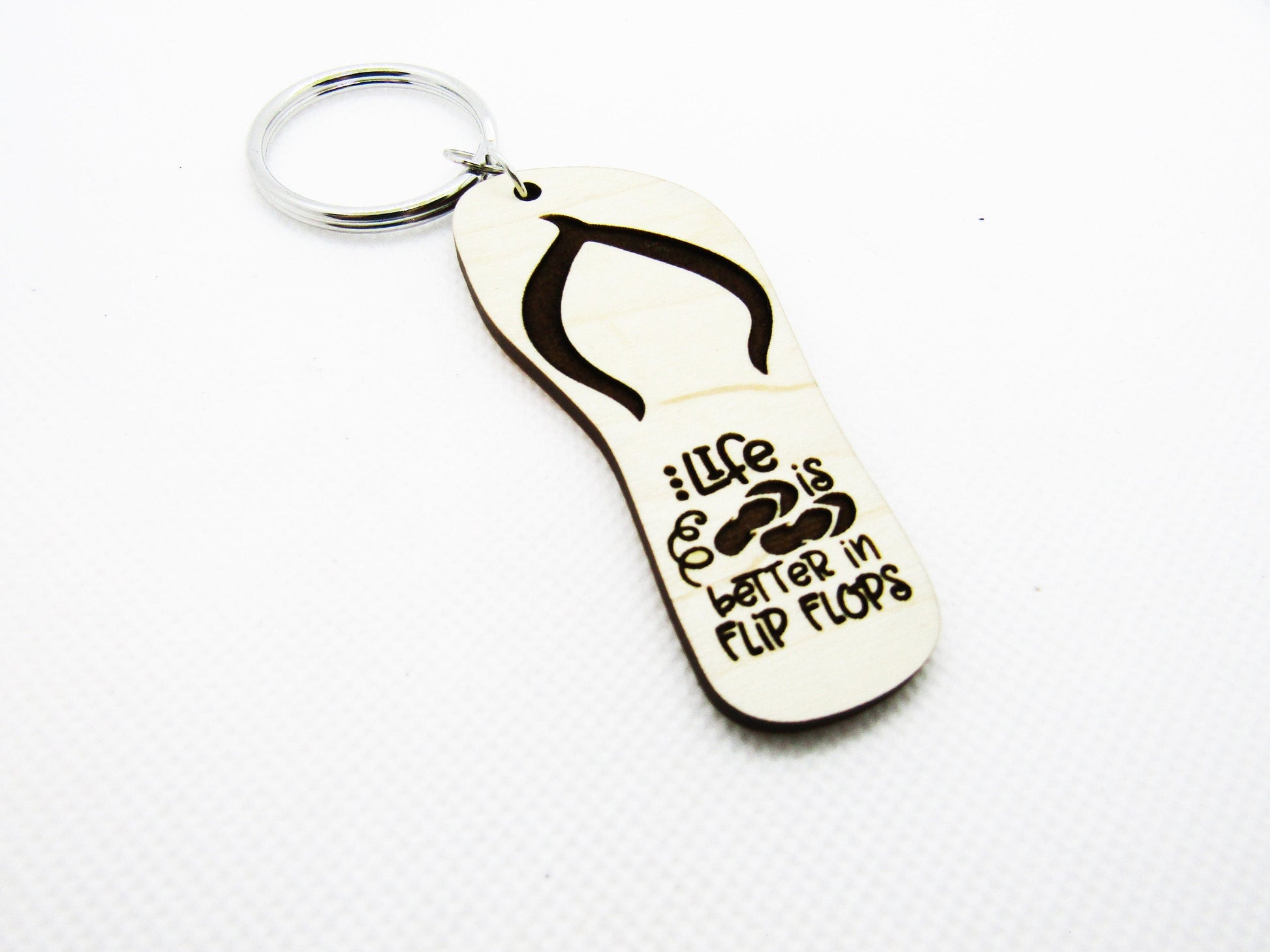 Wood Keychain - Life is Better in Flip Flops Flipflop Keychain - Laser Cut Engraved Keychain