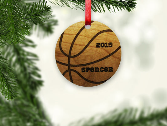 Basketball Circle Ornament - Personalized Wooden Ornament - Engraved Wooden Christmas Ornament - Engraved Wooden Gift Tag