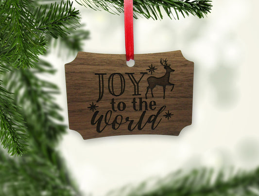 Joy To The World Reindeer Stars Berlin Ornament - Wooden Ornament - Engraved Wooden Christmas Ornament - Engraved Wooden Gift Tag