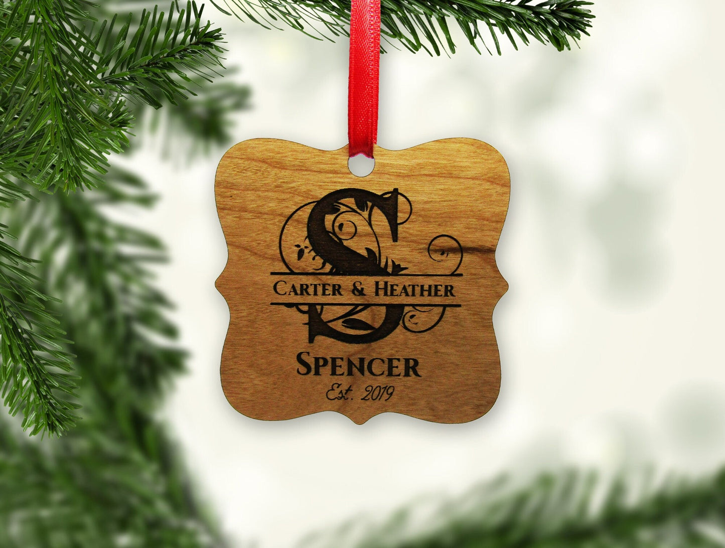 Personalized Ornament - Letter Monogrammed First Last Name, Wooden Ornament, Engraved Christmas Ornament - Engraved Wooden Gift Tag