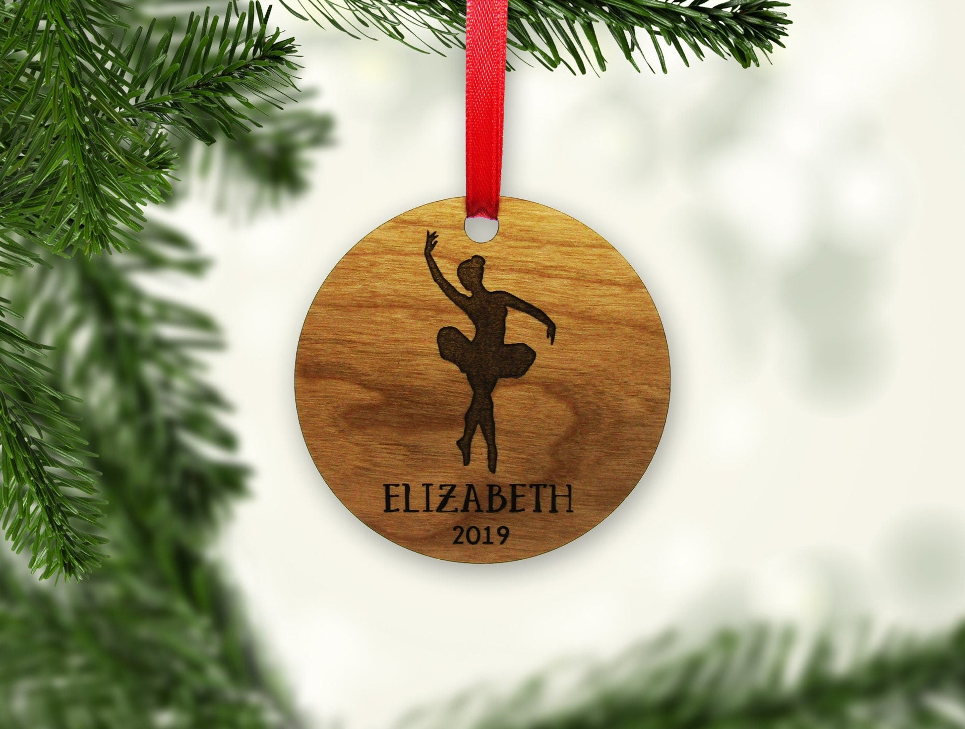 Dancer Name Year Circle Ornament - Personalized Wooden Ornament - Engraved Wooden Christmas Ornament - Engraved Wooden Gift Tag