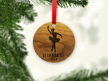 Dancer Name Year Circle Ornament - Personalized Wooden Ornament - Engraved Wooden Christmas Ornament - Engraved Wooden Gift Tag