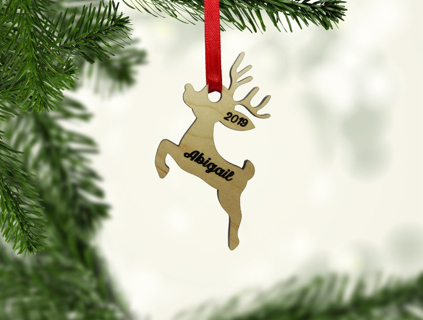 Reindeer Jumping Ornament - Personalized Wooden Ornament - Engraved Wooden Christmas Ornament - Engraved Wooden Gift Tag