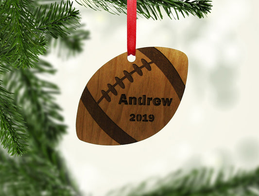 Football Ball Shape Ornament - Personalized Wooden Ornament - Engraved Wooden Christmas Ornament - Engraved Wooden Gift Tag