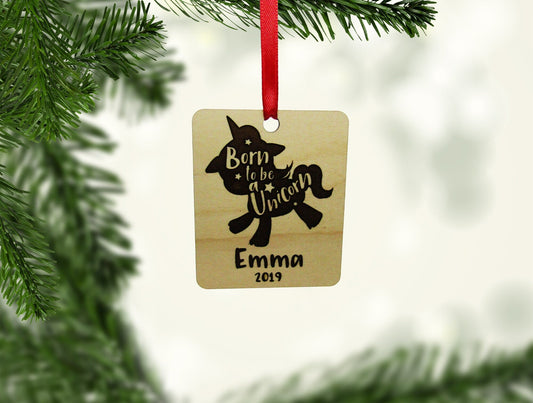 Born To Be A Unicorn Rectangle Ornament - Personalized Wooden Ornament - Engraved Wooden Christmas Ornament - Engraved Wooden Gift Tag