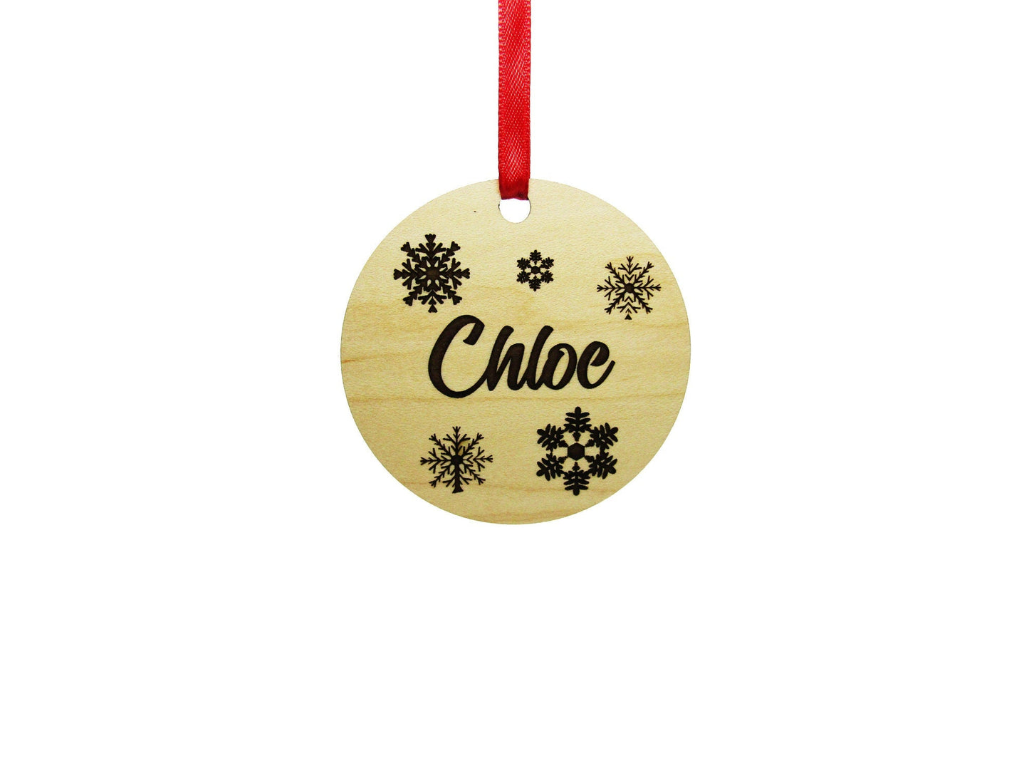 Snowflakes Name Circle Ornament - Personalized Wooden Ornament - Engraved Wooden Christmas Ornament - Engraved Wooden Gift Tag