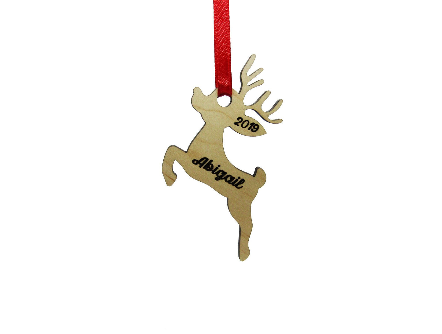 Reindeer Jumping Ornament - Personalized Wooden Ornament - Engraved Wooden Christmas Ornament - Engraved Wooden Gift Tag