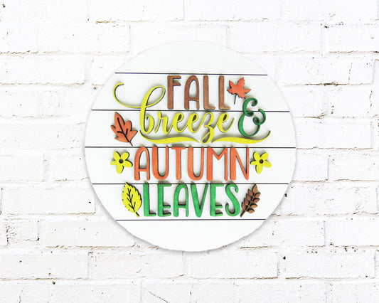 Fall Breeze Autumn Leaves Sign, Shiplap Sign , Circle Sign, Fall Sign, Autumn Sign, Wedding Gift, Rustic Sign, Wooden Sign, Home Décor