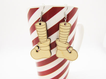 Wood Earrings - Christmas Elf Shoes - Wooden Earring - Lightweight Earring - Laser Cut - Christmas Earrings - Elf Earrings