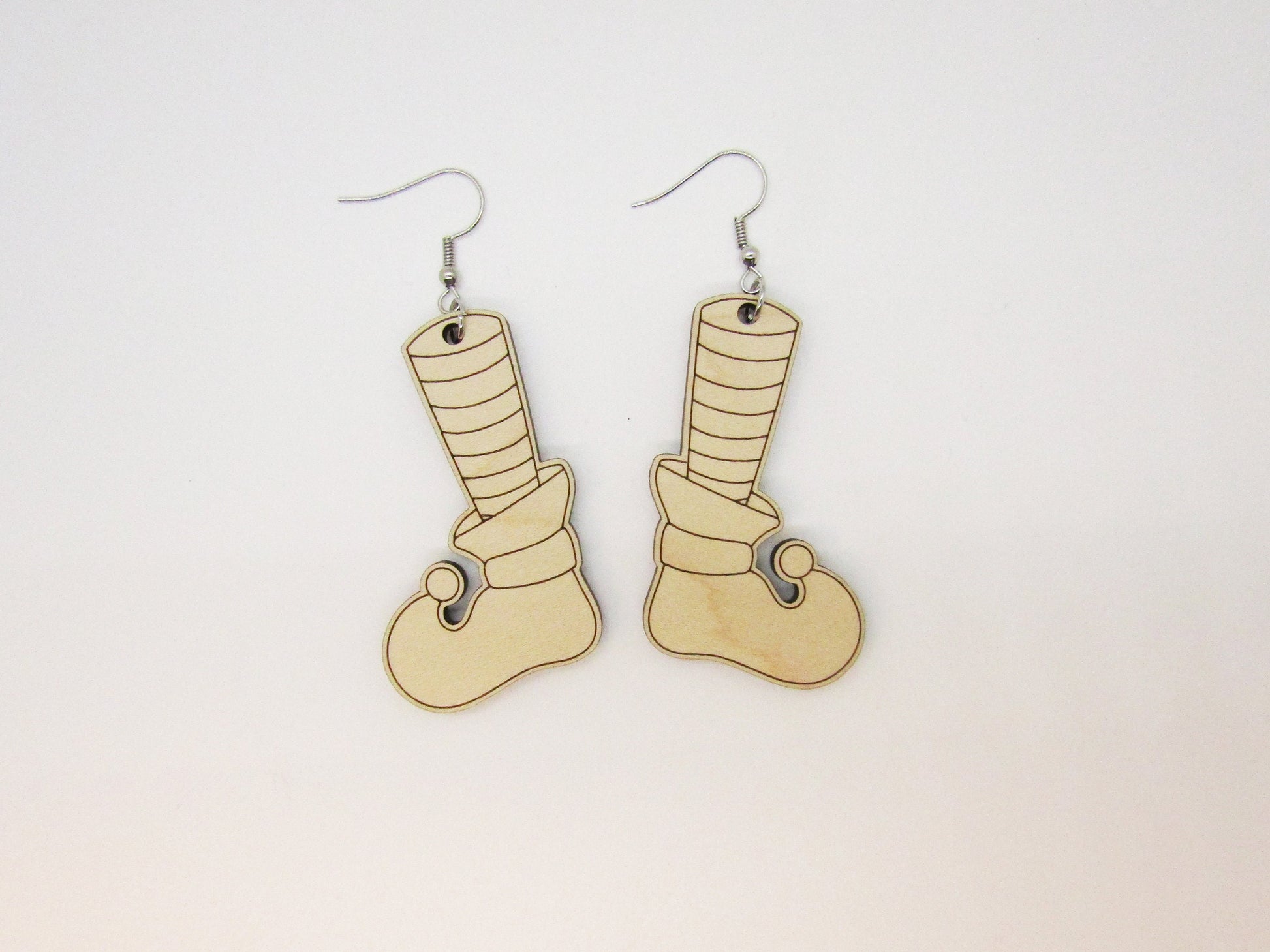 Wood Earrings - Christmas Elf Shoes - Wooden Earring - Lightweight Earring - Laser Cut - Christmas Earrings - Elf Earrings