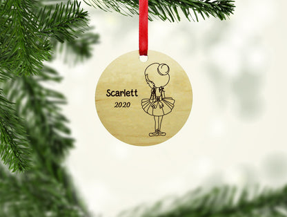 Ballet Class Ballerina Ornament - Round - Personalized Wooden Ornament - Engraved Wooden Christmas Ornament - Engraved Wooden Gift Tag