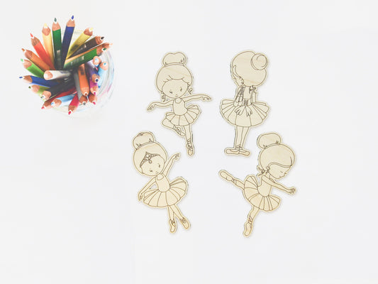 Ballerina Craft - Kids Craft Kit - Ballet Class Ballerina - Wood Cutout Shapes - DIY Kids Craft - Paintable - Color with Markers - Crayons