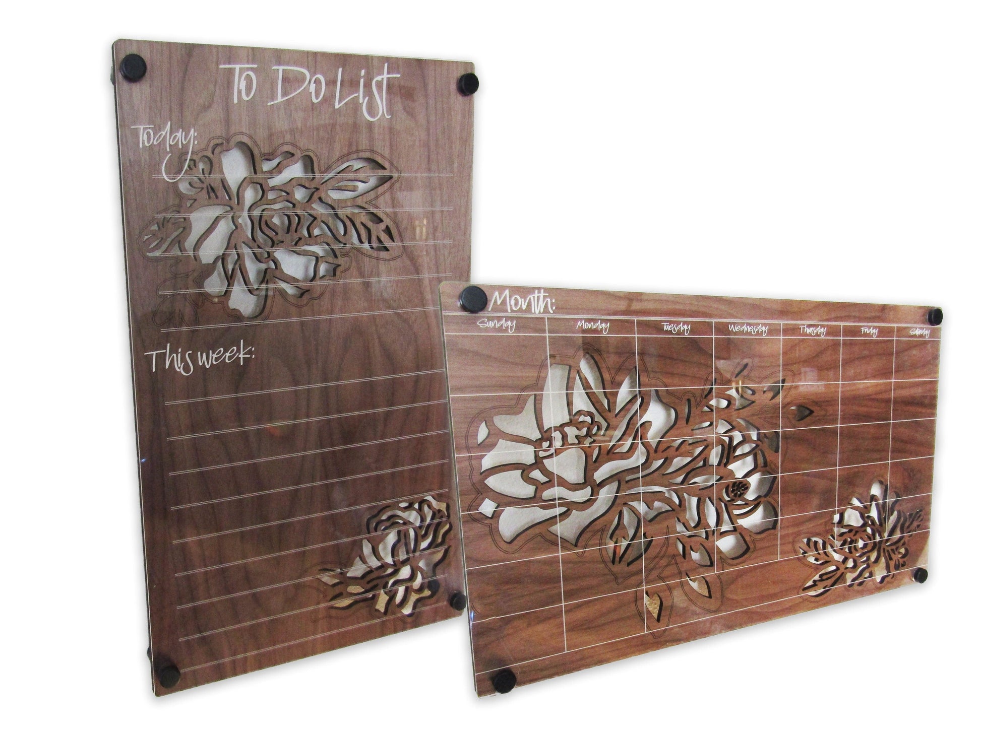 Floral Calendar - Dry Erase Wall Calendar Board - Wood - Acrylic - Wall Décor - Office Décor - Home Décor - Wood Calendar - Wall Mounted