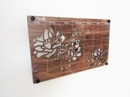 Floral Calendar - Dry Erase Wall Calendar Board - Wood - Acrylic - Wall Décor - Office Décor - Home Décor - Wood Calendar - Wall Mounted