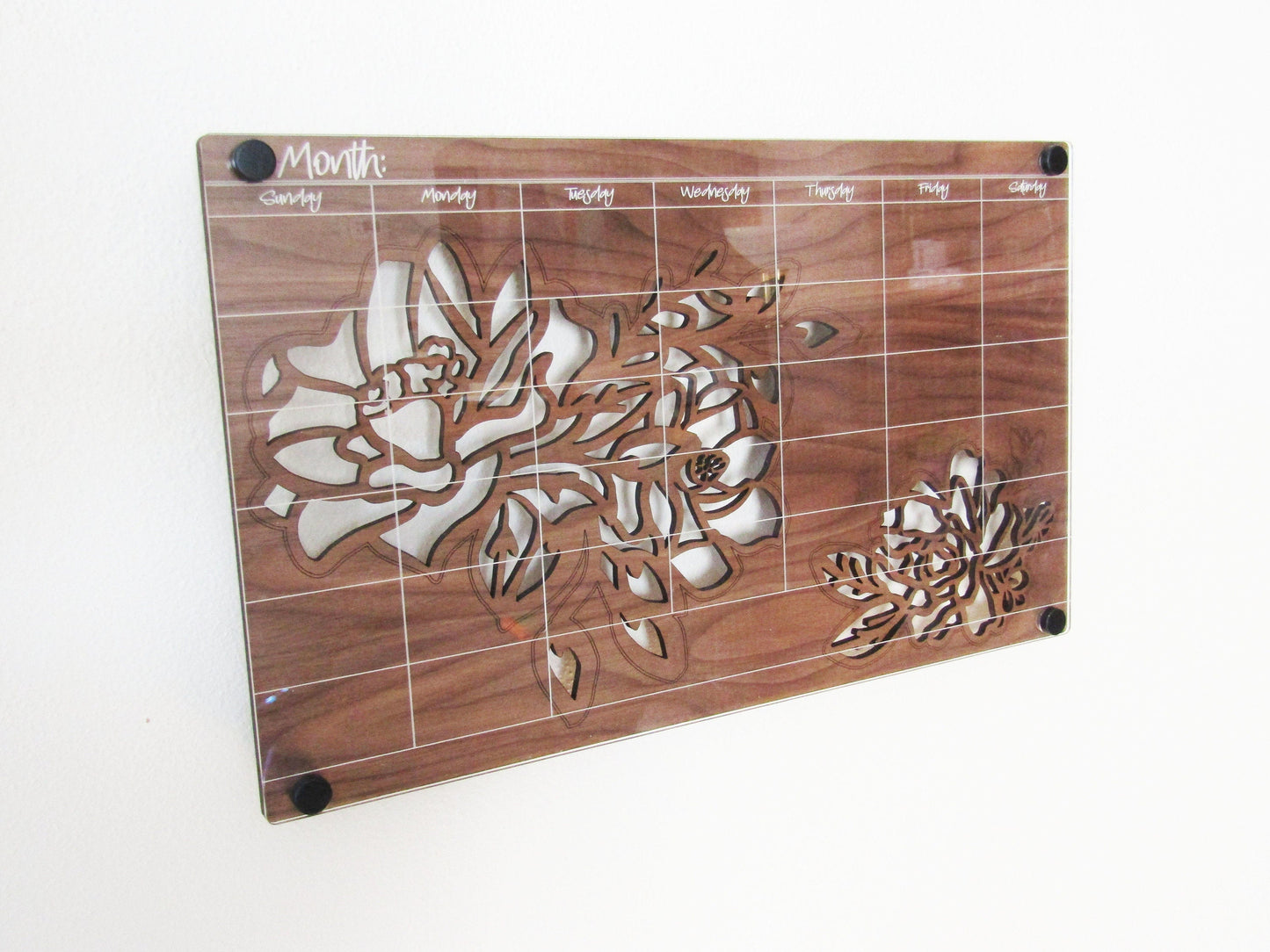 Floral Calendar - Dry Erase Wall Calendar Board - Wood - Acrylic - Wall Décor - Office Décor - Home Décor - Wood Calendar - Wall Mounted