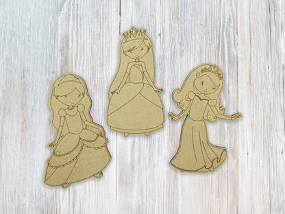 Princess Craft - Kids Craft Kit - Princess Princesses Dancing - Wood Cutout Shapes - DIY Kids Craft, Paintable, Color with Markers - Crayons