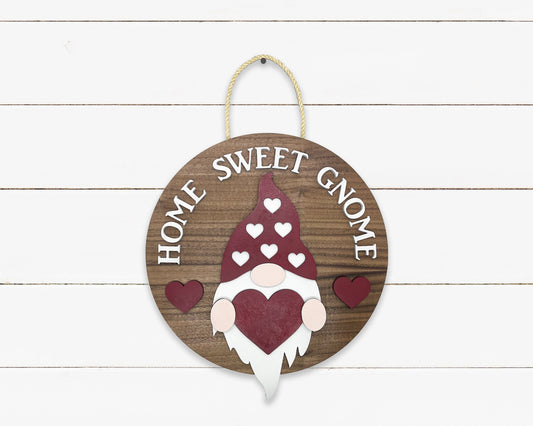 Home Sweet Gnome Wood Sign - Gnome Welcome Sign, Door Sign, Valentines Day Sign, Heart Sign, Love Wood Sign, Wooden Sign, Home Décor