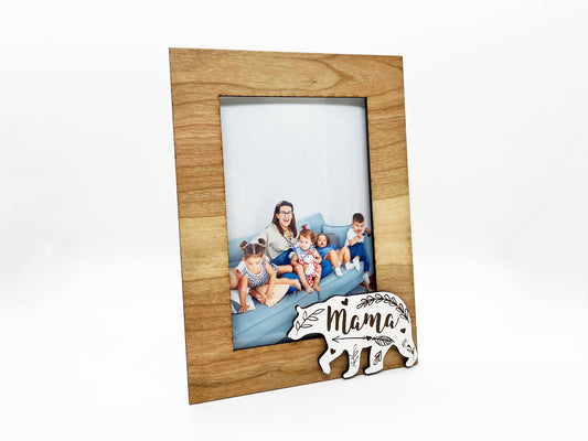 Mama Bear Heart Floral Photo Frame - Wood Picture Frame, Wooden Frame, Wood Frame, Photo Frame, Mother's Day, Wedding Décor, Home Décor