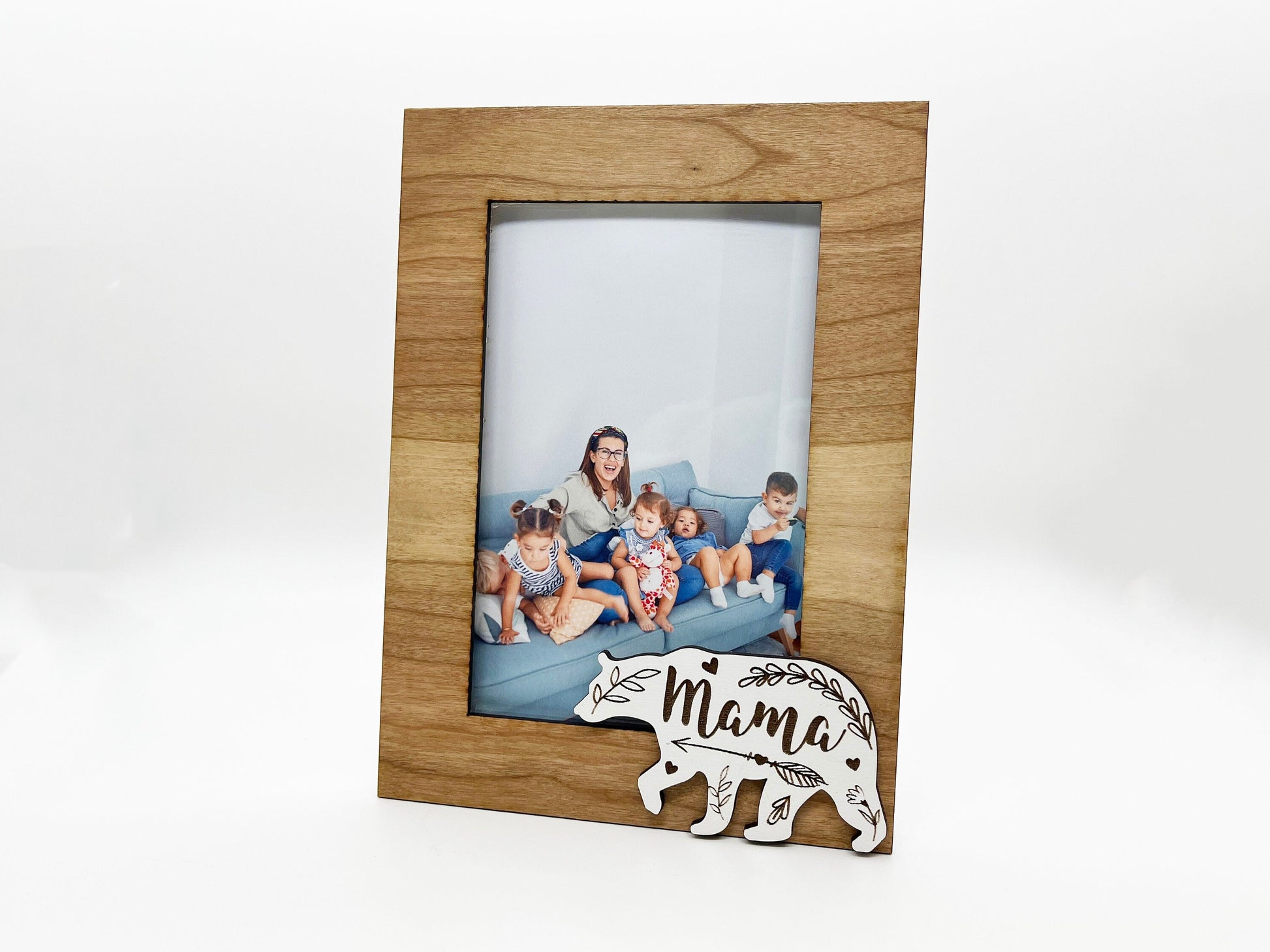 Mama Bear Heart Floral Photo Frame - Wood Picture Frame, Wooden Frame, Wood Frame, Photo Frame, Mother's Day, Wedding Décor, Home Décor